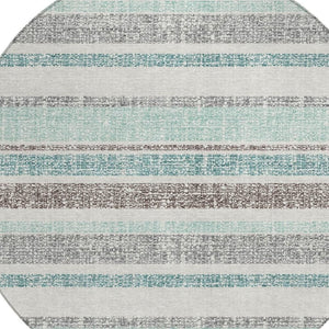 HomeRoots 5' Stylish Teal Blue and Gray Striped Washable Area Rug for Indoor and Outdoor Durability and Comfort 8' Round 632247