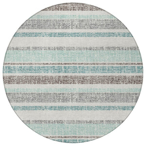 HomeRoots 5' Stylish Teal Blue and Gray Striped Washable Area Rug for Indoor and Outdoor Durability and Comfort 8' Round 632247