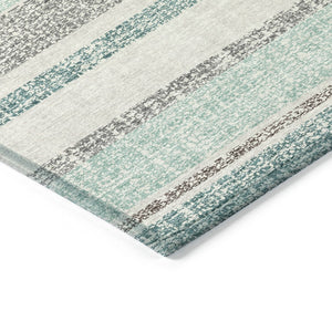 HomeRoots 5' Stylish Teal Blue and Gray Striped Washable Area Rug for Indoor and Outdoor Durability and Comfort 8' X 10' 632248
