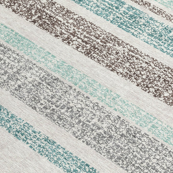 HomeRoots 5' Stylish Teal Blue and Gray Striped Washable Area Rug for Indoor and Outdoor Durability and Comfort 9' X 12' 632249