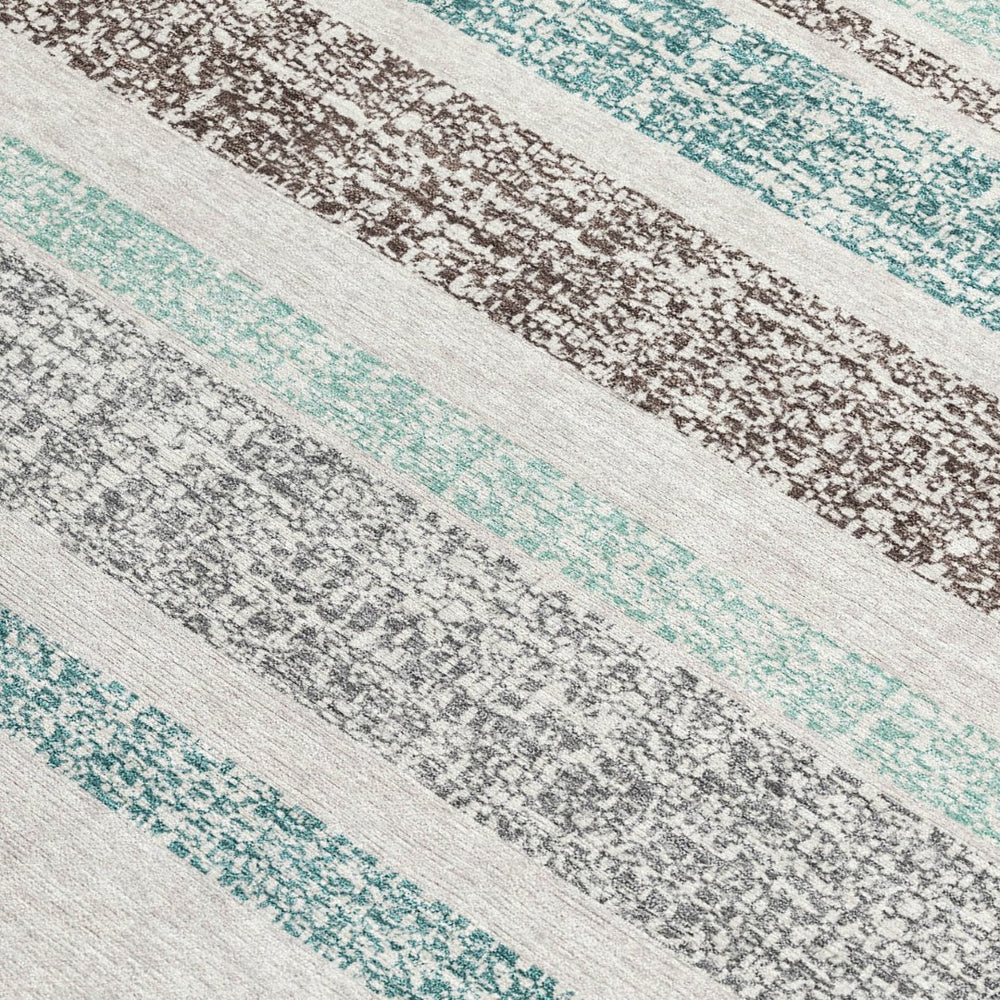 HomeRoots 5' Stylish Teal Blue and Gray Striped Washable Area Rug for Indoor and Outdoor Durability and Comfort 10' X 14' 632250