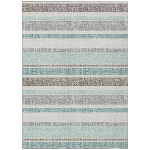 HomeRoots 5' Stylish Teal Blue and Gray Striped Washable Area Rug for Indoor and Outdoor Durability and Comfort 10' X 14' 632250