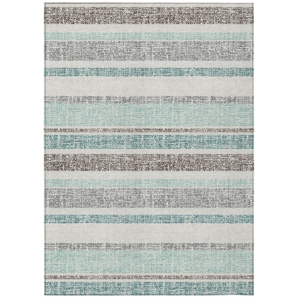 HomeRoots 5' Stylish Teal Blue and Gray Striped Washable Area Rug for Indoor and Outdoor Durability and Comfort 10' X 14' 632250