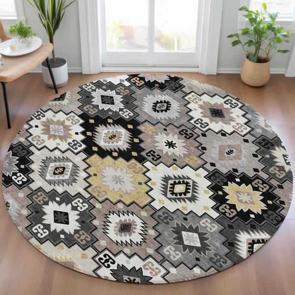 HomeRoots 5' Southwestern Geometric Area Rug - Washable Indoor Outdoor Design for Stylish, High-Traffic Spaces 8' Round 632253