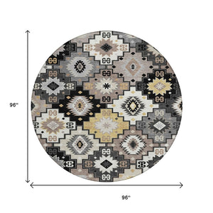 HomeRoots 5' Southwestern Geometric Area Rug - Washable Indoor Outdoor Design for Stylish, High-Traffic Spaces 8' Round 632253