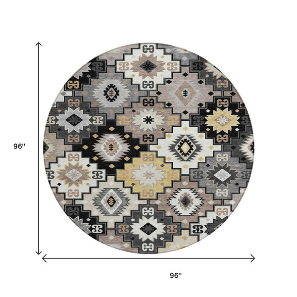 HomeRoots 5' Southwestern Geometric Area Rug - Washable Indoor Outdoor Design for Stylish, High-Traffic Spaces 8' Round 632253