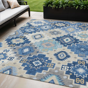 HomeRoots 5' Southwestern-Inspired Area Rug in Blue Beige & Sky Blue - Durable, Washable, Indoor/Outdoor Use 5' X 8' 632258