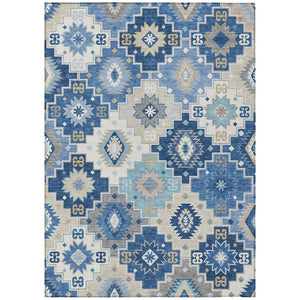 HomeRoots 5' Southwestern-Inspired Area Rug in Blue Beige & Sky Blue - Durable, Washable, Indoor/Outdoor Use 5' X 8' 632258