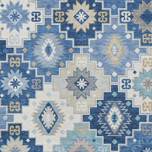 HomeRoots 5' Southwestern-Inspired Area Rug in Blue Beige & Sky Blue - Durable, Washable, Indoor/Outdoor Use 5' X 8' 632258