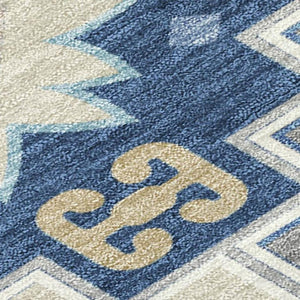 HomeRoots 5' Southwestern-Inspired Area Rug in Blue Beige & Sky Blue - Durable, Washable, Indoor/Outdoor Use 8' Round 632259