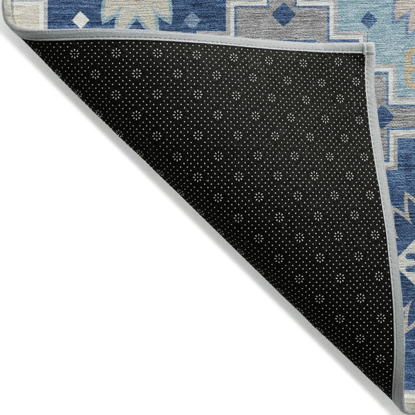 HomeRoots 5' Southwestern-Inspired Area Rug in Blue Beige & Sky Blue - Durable, Washable, Indoor/Outdoor Use 8' Round 632259