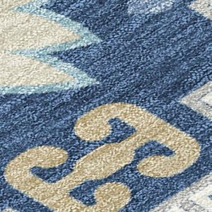 HomeRoots 5' Southwestern-Inspired Area Rug in Blue Beige & Sky Blue - Durable, Washable, Indoor/Outdoor Use 8' Round 632259