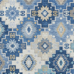 HomeRoots 5' Southwestern-Inspired Area Rug in Blue Beige & Sky Blue - Durable, Washable, Indoor/Outdoor Use 8' X 10' 632260