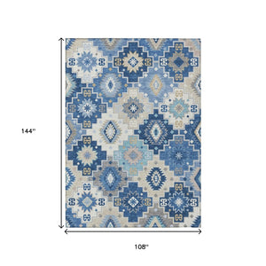 HomeRoots 5' Southwestern-Inspired Area Rug in Blue Beige & Sky Blue - Durable, Washable, Indoor/Outdoor Use 9' X 12' 632261