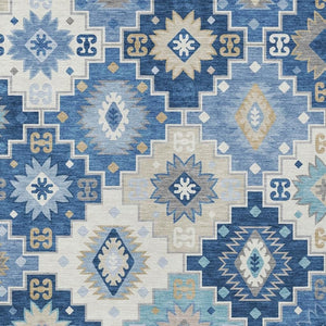 HomeRoots 5' Southwestern-Inspired Area Rug in Blue Beige & Sky Blue - Durable, Washable, Indoor/Outdoor Use 9' X 12' 632261