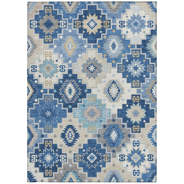 HomeRoots 5' Southwestern-Inspired Area Rug in Blue Beige & Sky Blue - Durable, Washable, Indoor/Outdoor Use 10' X 14' 632262