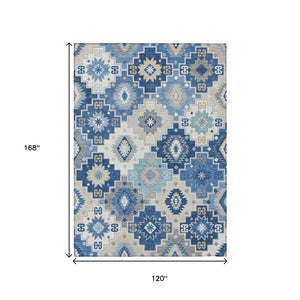 HomeRoots 5' Southwestern-Inspired Area Rug in Blue Beige & Sky Blue - Durable, Washable, Indoor/Outdoor Use 10' X 14' 632262