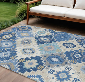 HomeRoots 5' Southwestern-Inspired Area Rug in Blue Beige & Sky Blue - Durable, Washable, Indoor/Outdoor Use 10' X 14' 632262