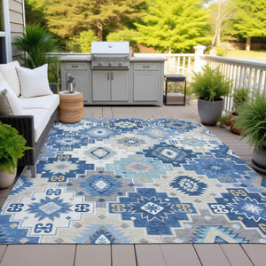 HomeRoots 5' Southwestern-Inspired Area Rug in Blue Beige & Sky Blue - Durable, Washable, Indoor/Outdoor Use 10' X 14' 632262