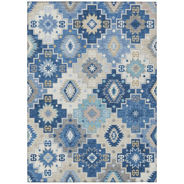 HomeRoots 5' Southwestern-Inspired Area Rug in Blue Beige & Sky Blue - Durable, Washable, Indoor/Outdoor Use 10' X 14' 632262