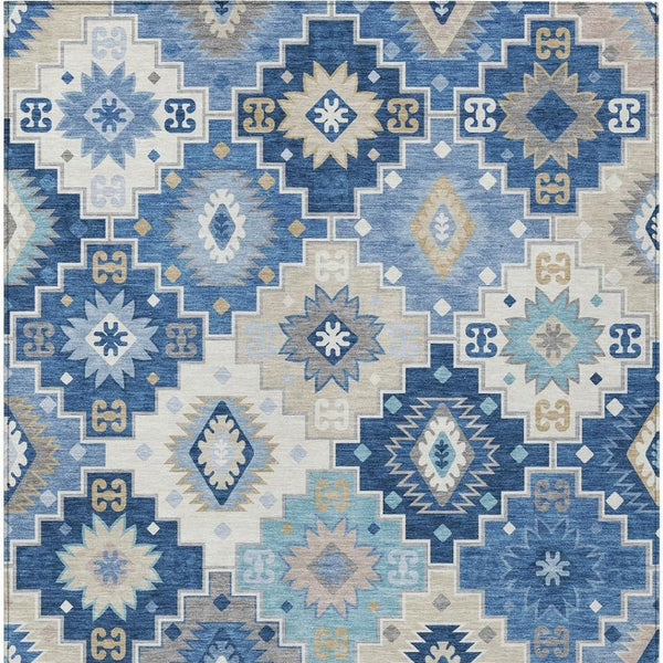 HomeRoots 5' Southwestern-Inspired Area Rug in Blue Beige & Sky Blue - Durable, Washable, Indoor/Outdoor Use 10' X 14' 632262