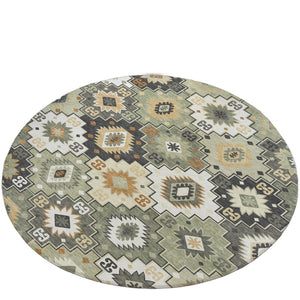 HomeRoots 5' Southwestern Area Rug in Fern Green, Gold, and Charcoal – Washable for Indoor & Outdoor Use 8' Round 632265