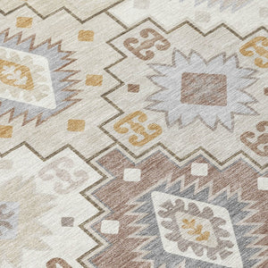 HomeRoots 5' Southwestern-Inspired Washable Area Rug in Ivory, Gold & Gray for Indoor/Outdoor Elegance 8' Round 632271
