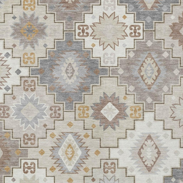 HomeRoots 5' Southwestern-Inspired Washable Area Rug in Ivory, Gold & Gray for Indoor/Outdoor Elegance 8' X 10' 632272