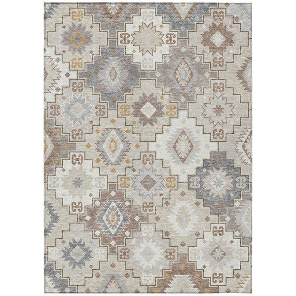HomeRoots 5' Southwestern-Inspired Washable Area Rug in Ivory, Gold & Gray for Indoor/Outdoor Elegance 9' X 12' 632273