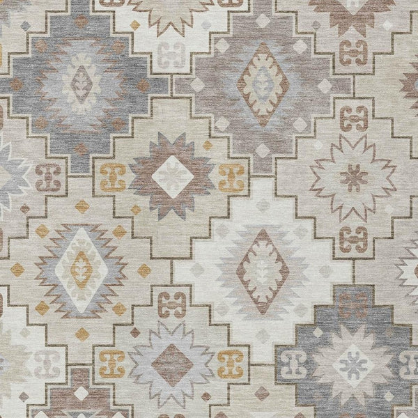 HomeRoots 5' Southwestern-Inspired Washable Area Rug in Ivory, Gold & Gray for Indoor/Outdoor Elegance 9' X 12' 632273