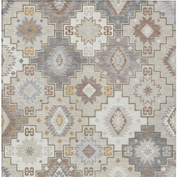 HomeRoots 5' Southwestern-Inspired Washable Area Rug in Ivory, Gold & Gray for Indoor/Outdoor Elegance 9' X 12' 632273