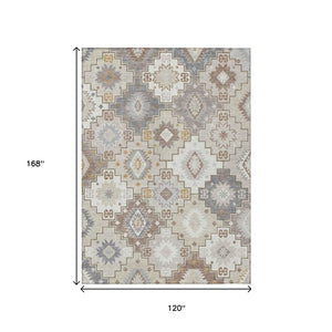 HomeRoots 5' Southwestern-Inspired Washable Area Rug in Ivory, Gold & Gray for Indoor/Outdoor Elegance 10' X 14' 632274
