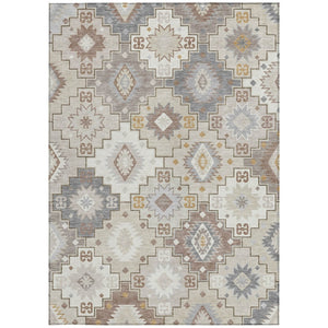 HomeRoots 5' Southwestern-Inspired Washable Area Rug in Ivory, Gold & Gray for Indoor/Outdoor Elegance 10' X 14' 632274