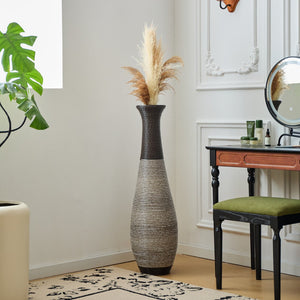 English Elm 39-Inch Tall Standing Designer Floor Vase with Brushed Gold Accents, Durable PVC Rattan Texture, Elegant Home Accent Black+ Gray W2796P193948