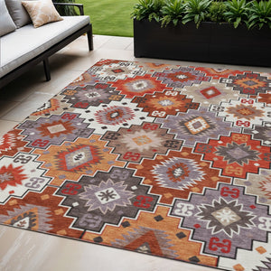 HomeRoots 5' Southwestern Washable Area Rug in Rust, Lavender & Ivory - Durable Indoor/Outdoor Decor 5' X 8' 632276