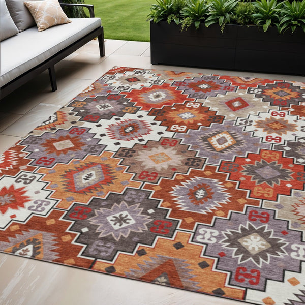 HomeRoots 5' Southwestern Washable Area Rug in Rust, Lavender & Ivory - Durable Indoor/Outdoor Decor 5' X 8' 632276