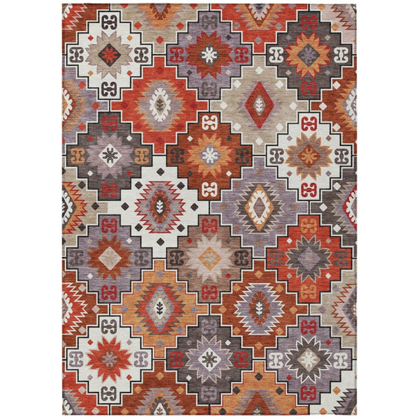 HomeRoots 5' Southwestern Washable Area Rug in Rust, Lavender & Ivory - Durable Indoor/Outdoor Decor 5' X 8' 632276