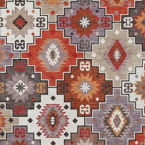 HomeRoots 5' Southwestern Washable Area Rug in Rust, Lavender & Ivory - Durable Indoor/Outdoor Decor 5' X 8' 632276