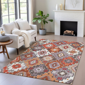 HomeRoots 5' Southwestern Washable Area Rug in Rust, Lavender & Ivory - Durable Indoor/Outdoor Decor 5' X 8' 632276