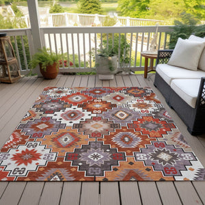 HomeRoots 5' Southwestern Washable Area Rug in Rust, Lavender & Ivory - Durable Indoor/Outdoor Decor 5' X 8' 632276