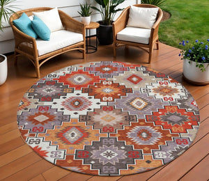 HomeRoots 5' Southwestern Washable Area Rug in Rust, Lavender & Ivory - Durable Indoor/Outdoor Decor 8' Round 632277