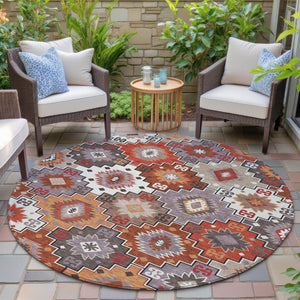HomeRoots 5' Southwestern Washable Area Rug in Rust, Lavender & Ivory - Durable Indoor/Outdoor Decor 8' Round 632277