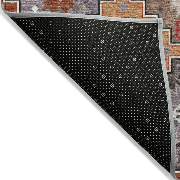 HomeRoots 5' Southwestern Washable Area Rug in Rust, Lavender & Ivory - Durable Indoor/Outdoor Decor 8' Round 632277