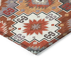 HomeRoots 5' Southwestern Washable Area Rug in Rust, Lavender & Ivory - Durable Indoor/Outdoor Decor 8' Round 632277