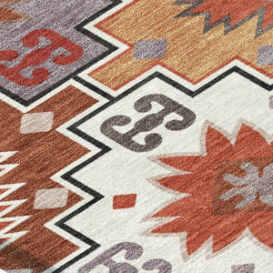 HomeRoots 5' Southwestern Washable Area Rug in Rust, Lavender & Ivory - Durable Indoor/Outdoor Decor 8' Round 632277