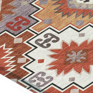 HomeRoots 5' Southwestern Washable Area Rug in Rust, Lavender & Ivory - Durable Indoor/Outdoor Decor 8' Round 632277