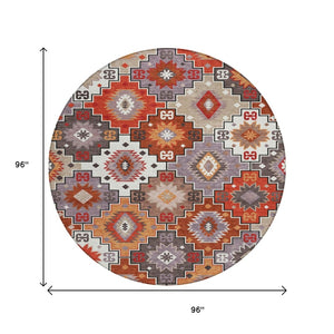 HomeRoots 5' Southwestern Washable Area Rug in Rust, Lavender & Ivory - Durable Indoor/Outdoor Decor 8' Round 632277