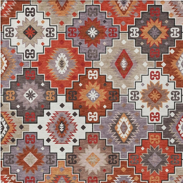 HomeRoots 5' Southwestern Washable Area Rug in Rust, Lavender & Ivory - Durable Indoor/Outdoor Decor 8' X 10' 632278