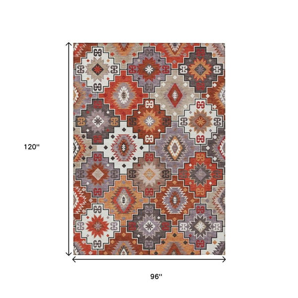 HomeRoots 5' Southwestern Washable Area Rug in Rust, Lavender & Ivory - Durable Indoor/Outdoor Decor 8' X 10' 632278