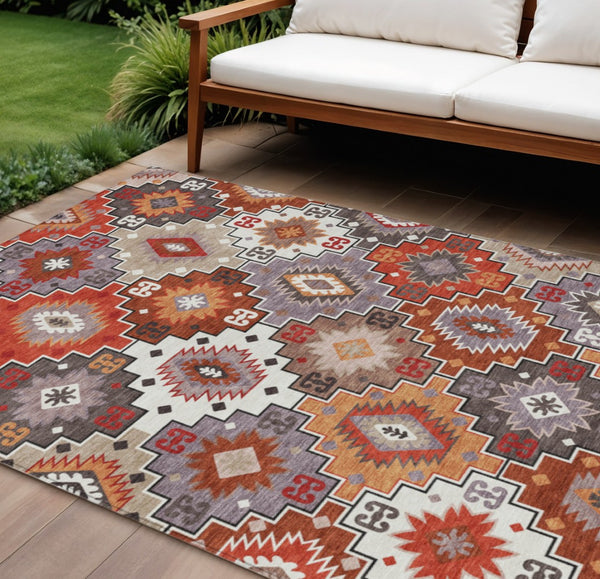 HomeRoots 5' Southwestern Washable Area Rug in Rust, Lavender & Ivory - Durable Indoor/Outdoor Decor 8' X 10' 632278